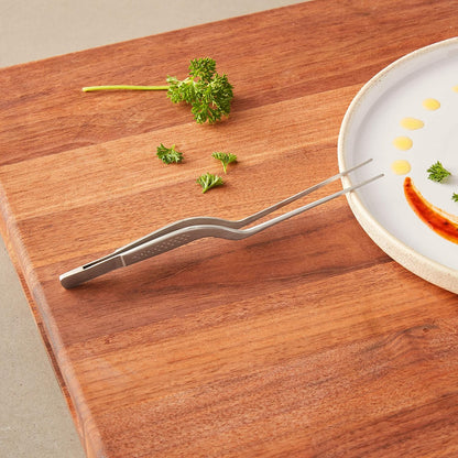 Mercer Culinary 18-8 Stainless Steel Chef Plating Tongs, Offset Tip, 6-1/2 Inch