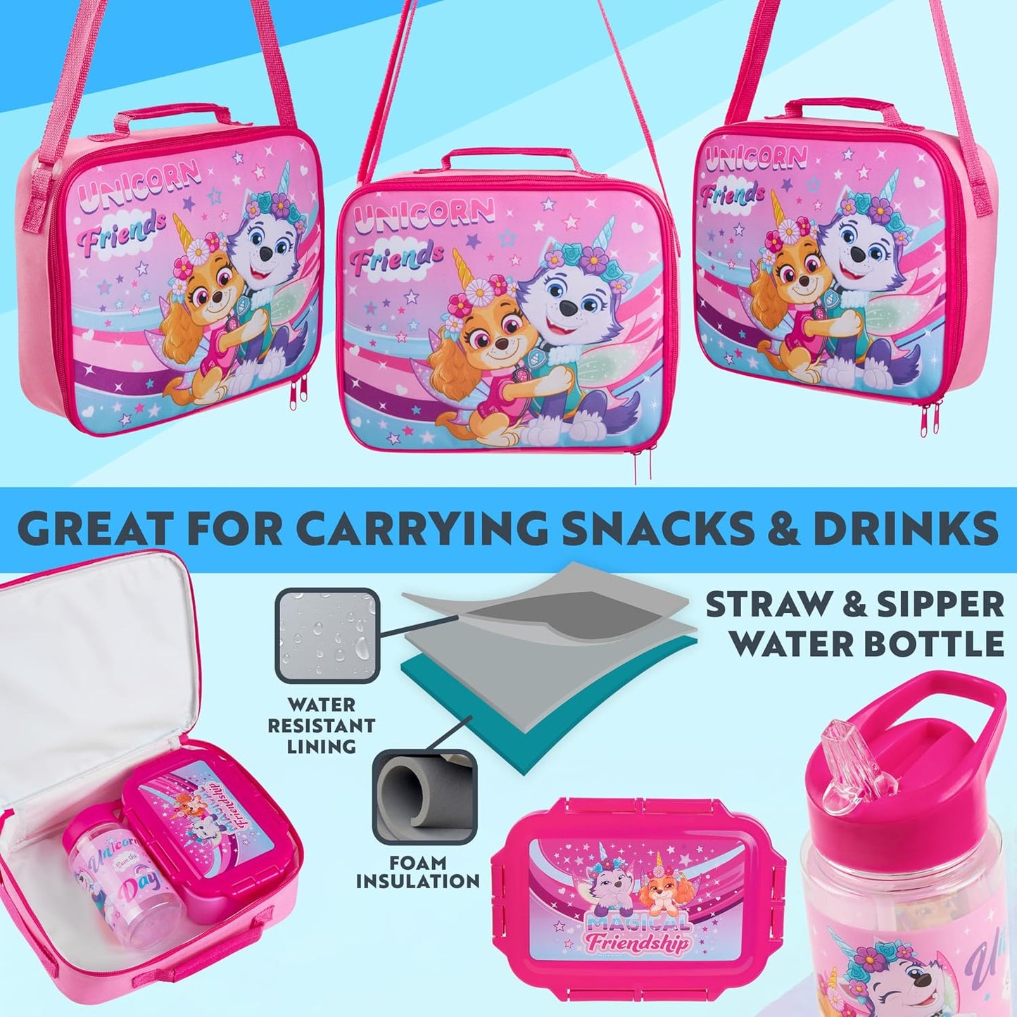 Get Trend SpongeBob Squarepants Water Bottle Lunch Box Lunch Bag Kids Set 3 Pcs Insulated Snack Bag for School Travel Gifts for Kids (Blue SpongeBob)