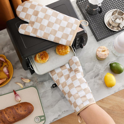 Ohocut Navy Blue Checkered Oven Mitts Heat Resistant, Vintage Retro Checkerboard Cute Oven Mitts, Non-Slip Silicone Kitchen Oven Gloves, 2-Pack Set, 7''x13''