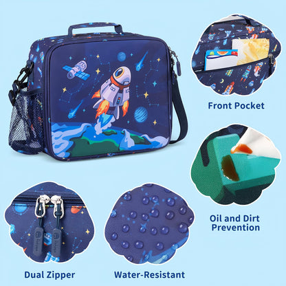 rockpapa Chill Kids Lunch Box Set with Leakproof 5.5 Cups Bento Box, Reusable Ice Pack, 14oz Insulated Water Bottle & Lunch Bag, BPA-Free Microwave Safe for School Boys Girls (Black Games)