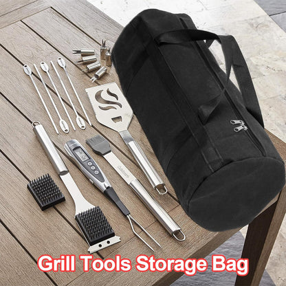 24" Grill Tool Storage Bag, Canvas, Black, Unisex, Classic Style, 60x24x24 cm/24 * 9.4 * 9.4 inches, Zipper Closure, Hand Strap, Perfect for Outdoor Grilling, Camping, Hiking