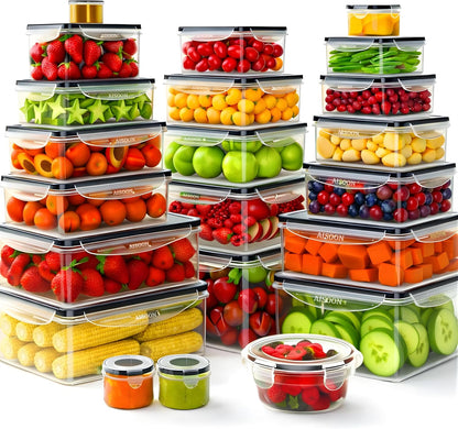 AISOON 40 Pcs 85oz Large Food Storage Containers with Lids (20 containers & 20 lids), Stackable Airtight Leakproof BPA-Free Reusable Meal Prep Containers, Freezer Microwave Dishwasher Safe