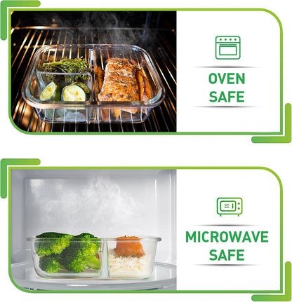 PrepNaturals 5 Pack 30 Oz Glass Meal Prep Containers - Dishwasher Microwave Freezer Oven Safe - Glass Storage Containers with Lids (Multi-Compartment)