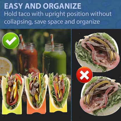 18PCS Individual Taco Holder Stand, MONGSEW Colorful Taco Holders Set of 18, Taco Stands for the individual serving, PP Materials Soft or Hard Taco Shell Holder, Dishwasher & Microwave Safe