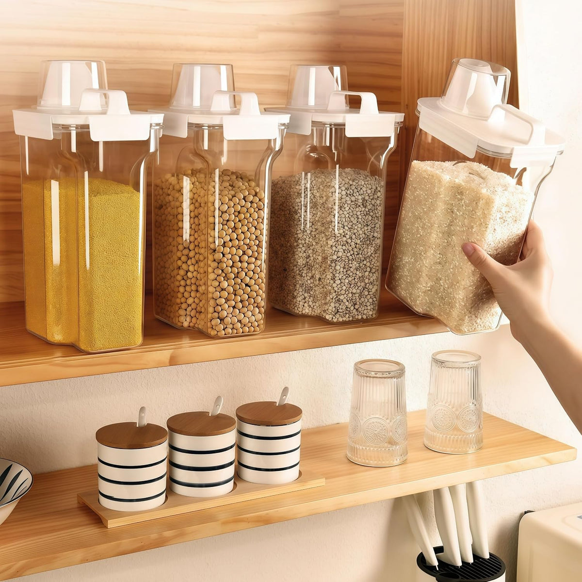 Airtight Food Storage Canisters with Measuring Cup - Ideal for Cereal, Flour & Sugar | Kitchen Pantry Organization Containers, Dry Food Storage (2800ml)