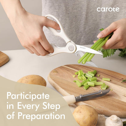 CAROTE Silicone Cooking Utensils Set, Kitchen Utensils Set 10 Pcs for cooking, BPA Free Spatula Set with Heat Resistant Wood Handles for Nonstick Cookware (Cream White)