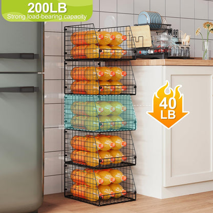 Jakyitvi 5 Pack XXL Stackable Wire Storage Basket, Extra Large Capacity Pantry Organizer and Storage, Muti-Purpose for Fruit Vegetable Basket & Toy Bin & Snack Organizer