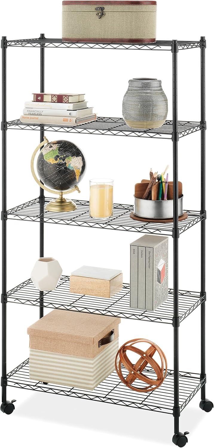 Whitmor 2-Wire Shelving Unit, Metal Storage Shelves, Stacking Shelf with Basket, Easy Assembly Home Organizer for Pantry, Kitchen, Garage, Plant