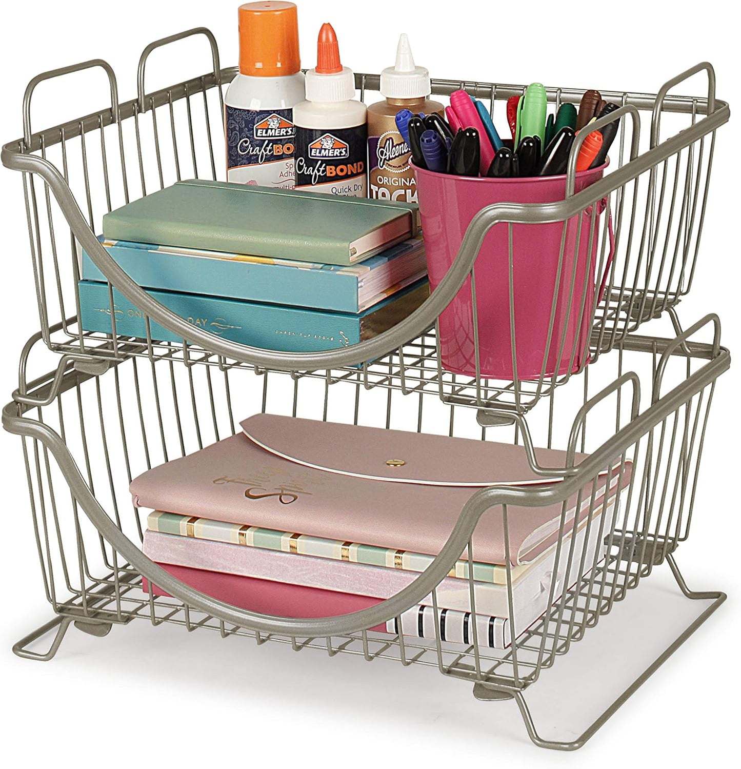 Spectrum Diversified 20077 Ashley Stackable Basket Tray, Satin Nickel