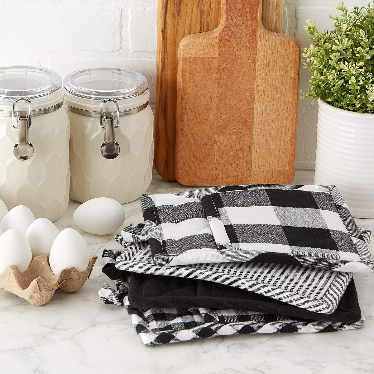 DII Gingham Check Kitchen Collection, Pink, Potholder Set