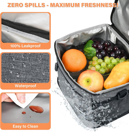 Tirrinia Insulated Lunch Box for Men/Women, Leakproof Lunch Bag for School Work, Large Lunch Tote Kids Boys Girls Student Back to School, Soft Cooler Office Picnic Beach Camping for Adults, Charcoal