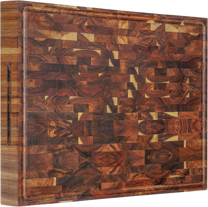 AZRHOM Large Wood Cutting Boards Set of 4 for Kitchen Cheese Charcuterie Board (Gift Box Included) Acacia Butcher Block with Non-slip Mats, Juice Groove and Handles (16x12, 14x10, double 11x8 inch)-4