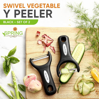 Spring Chef Vegetable Peelers for Kitchen - Stainless Steel Swivel, Y & Julienne Peelers, Potato Peelers with Soft Grip Handles, Kitchen Utensils Set of 3 for Fruits, Veggies, Apples, Carrots
