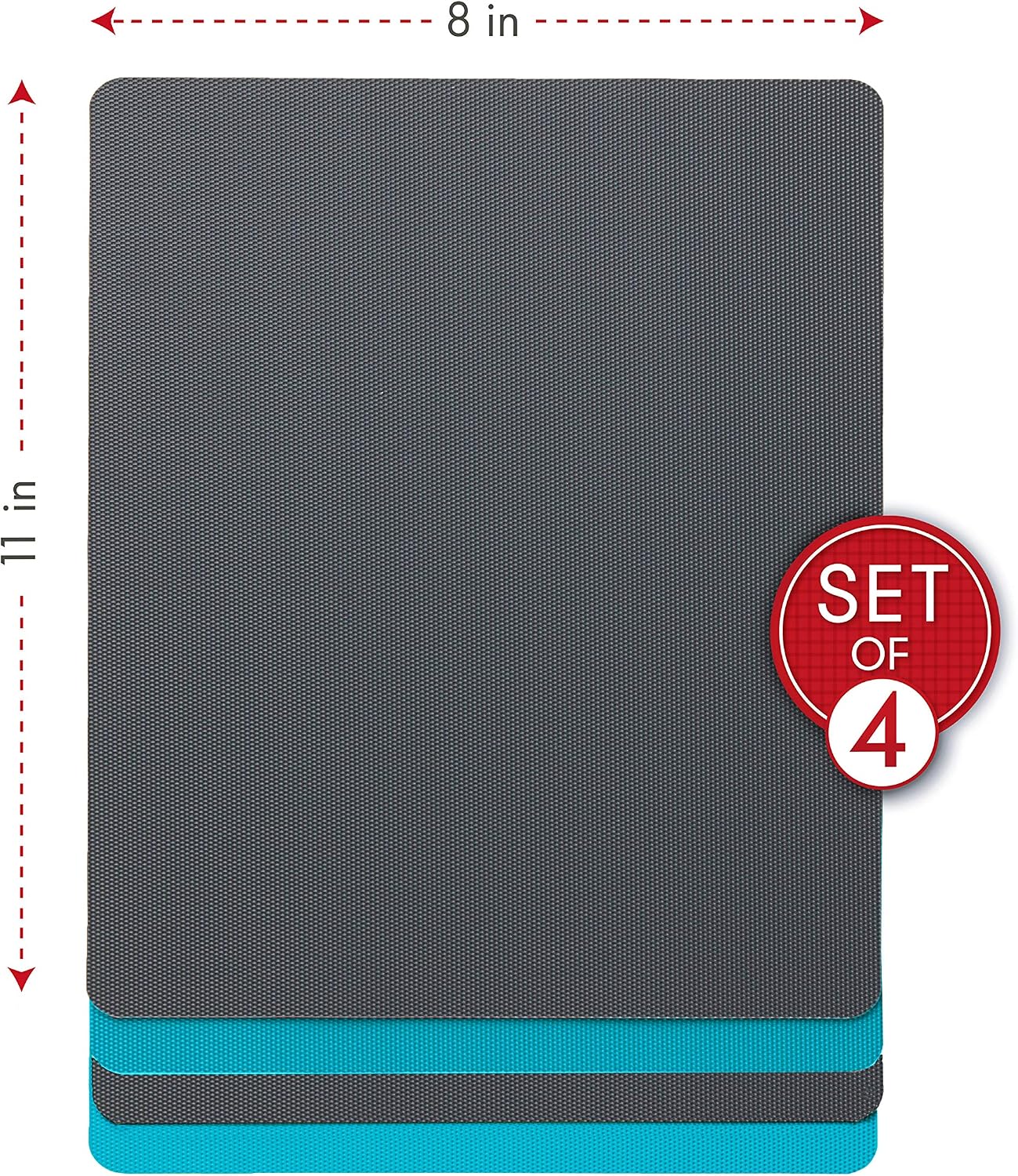 Dexas Heavy Duty Cutting Board Grippmat, Flexible Cutting Boards for Kitchen, Set of 4, Non Slip Plastic Board Cutting Mat 11.5 by 14 Inches Gray, Red, White and Green Set, Kitchen Gadgets