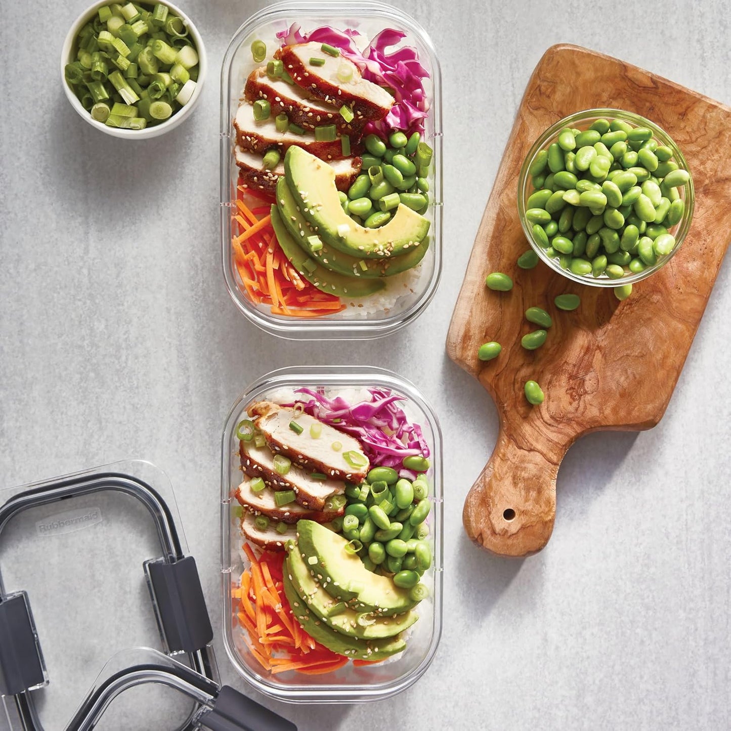 Rubbermaid Brilliance Meal Prep Containers, 2-Compartment Food Storage Containers, 2.85 Cup, 5-Pack, BPA-Free, Clear/Grey