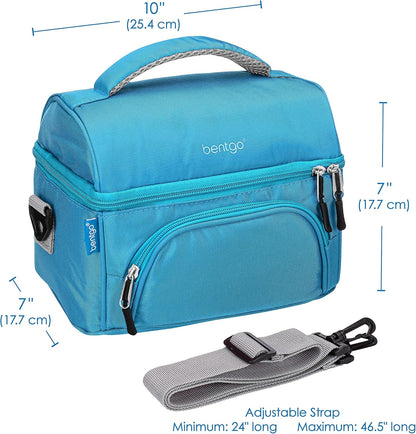 Bentgo Deluxe Lunch Bag - Durable and Insulated Lunch Tote with Zippered Outer Pocket, Internal Mesh Pocket, Padded and Adjustable Straps, & 2-Way Zippers - Fits All Lunch Boxes (Blue)