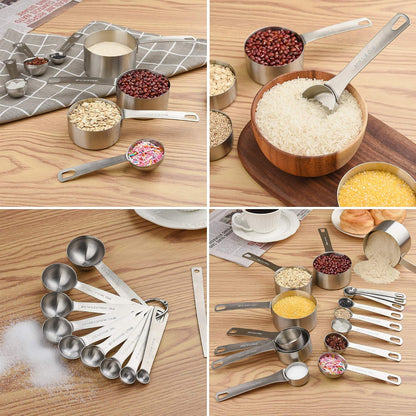 Measuring Cups Set, 18/8 Stainless Steel Measuring Cups for Dry & Liquid, Metal Measure Cups With Bonus Magnetic Conversion Chart for Kitchen & Baking