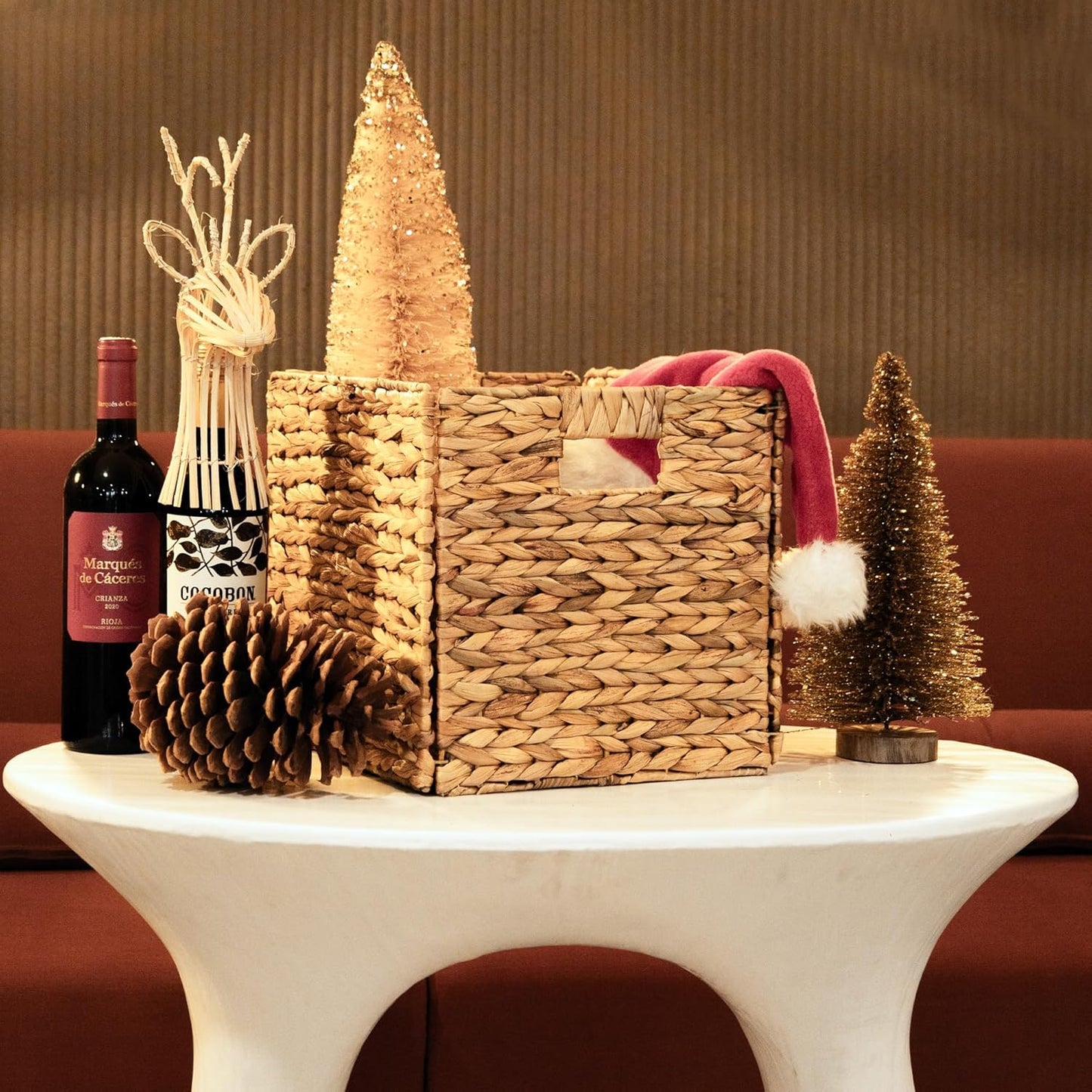 Westerly 4 Decorative Hand-Woven Small Water Hyacinth Wicker Storage Basket, 13x11x11 Perfect for Shelving Units