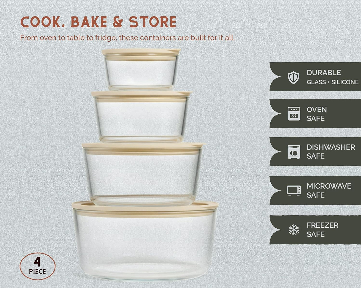Glass Storage Container Set, Borosilicate Glass, Tempered Glass Lids, Baking Pan, Airtight with Vents, Microwave, Oven & Dishwasher Safe, (Rectangular - Set Of 3)