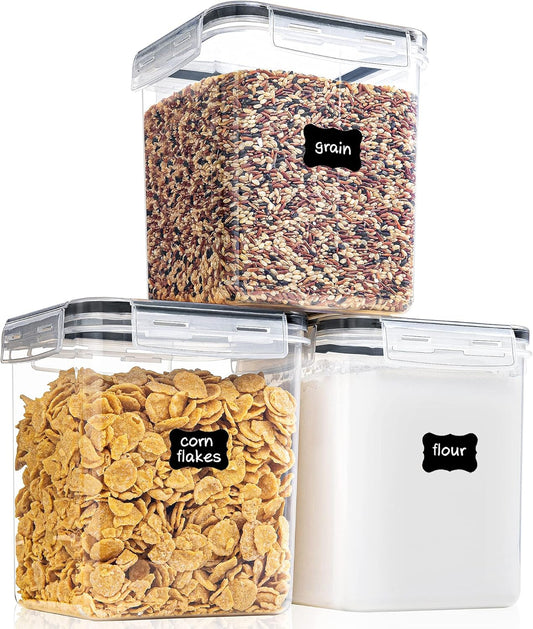 PANTRYSTAR Large Food Storage Containers with Lids Airtight 5.2L /176Oz, for Flour, Sugar, Baking Supply, 3PCS BPA Free Plastic Canisters for Kitchen Pantry Organization