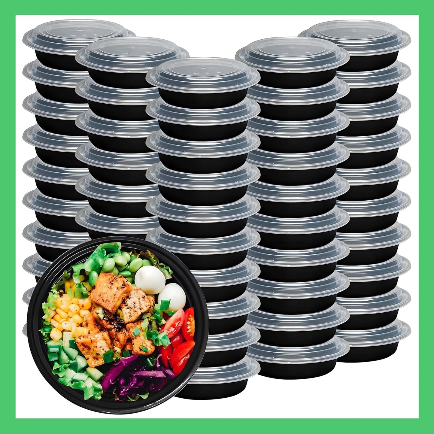 Meal Prep Containers Round [10 Set] x [16 oz] with Lids, 1 compartment, Stackable, Reusable, Leakproof, Food Safe, Microwave, Freezer & Dishwasher Safe for Food Prep Storage (10 Set, 16 oz)