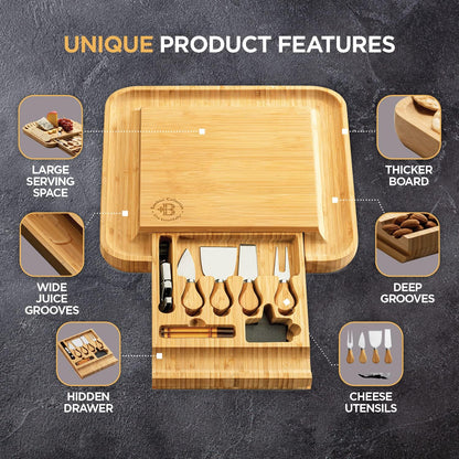 Bambüsi Charcuterie Boards - Large Bamboo Charcuterie Board Set with Knives Serving Accessories, Cheese Tray - House Warming Gifts New Home, Wedding Gift, Bridal Shower Gifts, Birthday Gifts Women Men