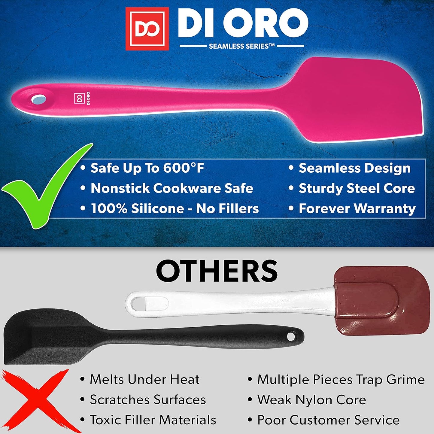 DI ORO Silicone Spatula Set - Rubber Kitchen Spatulas for Baking, Cooking, & Mixing - 600°F Heat-Resistant & BPA Free Silicone Scraper Spatulas for Nonstick Cookware - Dishwasher Safe (3pc, Black)