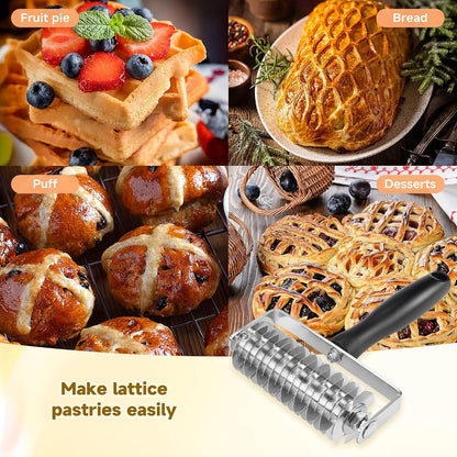 Pastry Lattice Roller Cutter - Stainless Steel Professional Dough Lattice