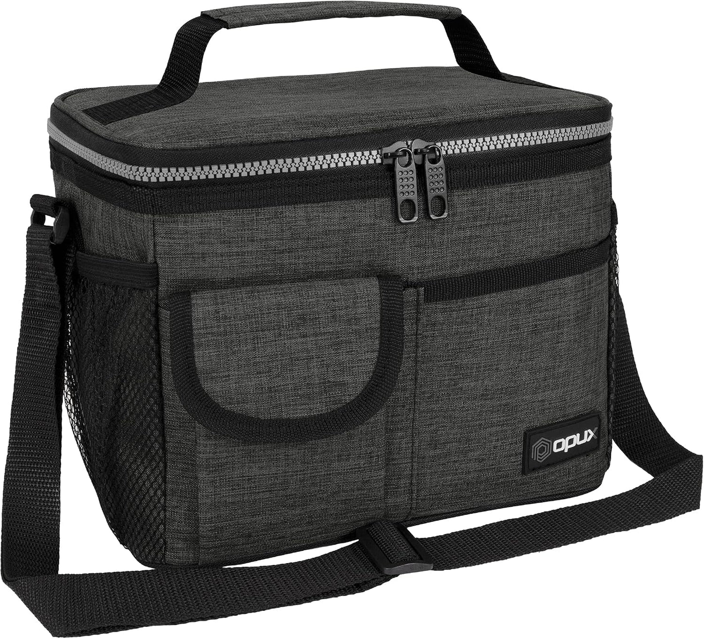 opux Insulated Lunch Bag for Men Women, Leakproof Black Lunch Box for Work, Portable Soft Lunch Cooler Bag with Shoulder Strap, Adult Lunchbox Lunch Pail for Kid Boy Girl School, 14 Can/8L