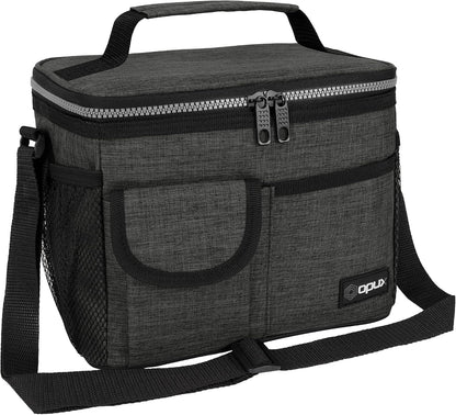 opux Insulated Lunch Bag for Men Women, Leakproof Black Lunch Box for Work, Portable Soft Lunch Cooler Bag with Shoulder Strap, Adult Lunchbox Lunch Pail for Kid Boy Girl School, 14 Can/8L