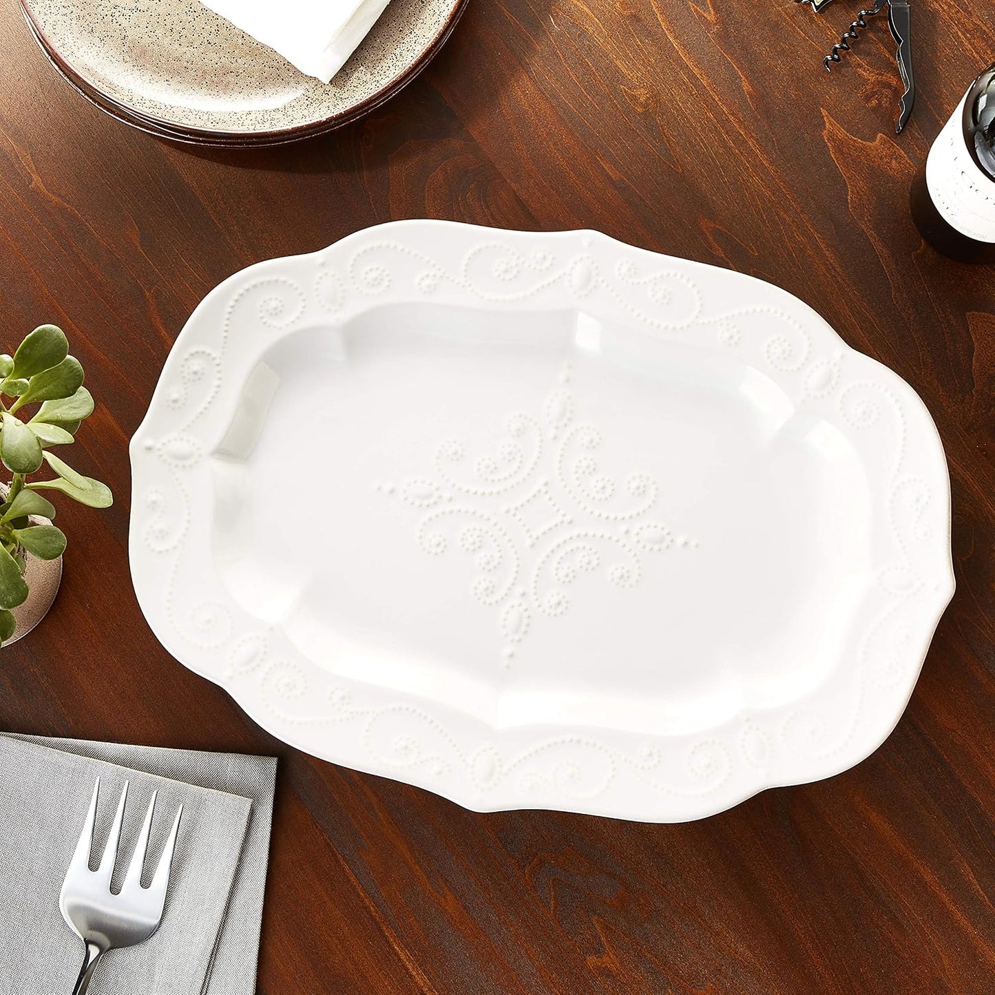 Lenox French Perle Chip and Dip Tray, White -