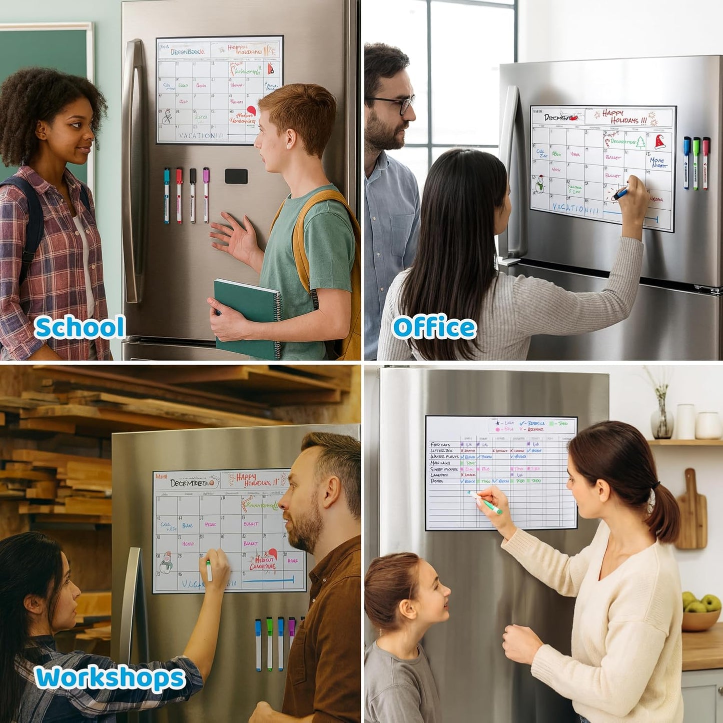 Cinch! Magnetic Calendar Bundle of 3 - Monthly, Weekly, Daily Planning Dry Erase Boards for Fridge - Magnetic Fridge Calendar Whiteboard Set with 6 Fine Tip Markers, Large Eraser, and Magnets