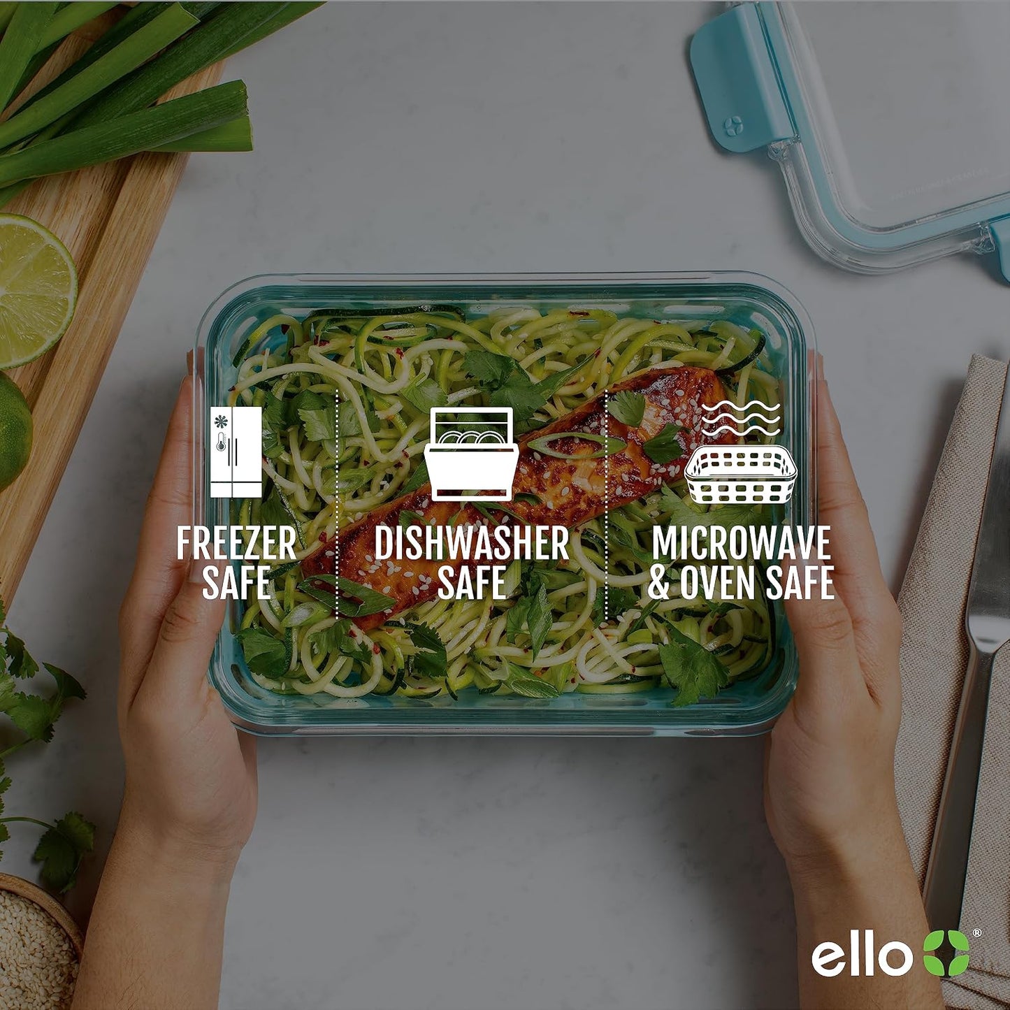 Ello Duraglass 3.4 Cup Meal Prep 10Pc,Set,Glass Food Storage Container with Silicone Sleeve and Airtight BPA-Free Plastic Lids,Dishwasher,Microwave & Freezer Safe,Evening Orchard,5 Count (Pack of 2)