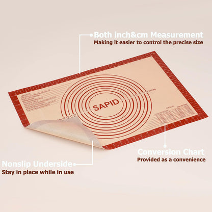 Sapid Extra Thick Silicone Pastry Mat Non-slip with Measurements for Non-stick Silicone Baking Mat Extra Large, Dough Rolling, Pie Crust, Kneading Mats, Countertop, Placement Mats (24" x 36", Gray)