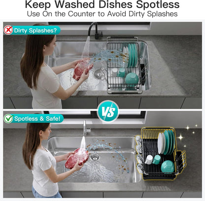 JASIWAY Dish Drying Rack in Sink, Dish Drainer with Cup and Utensil Holder