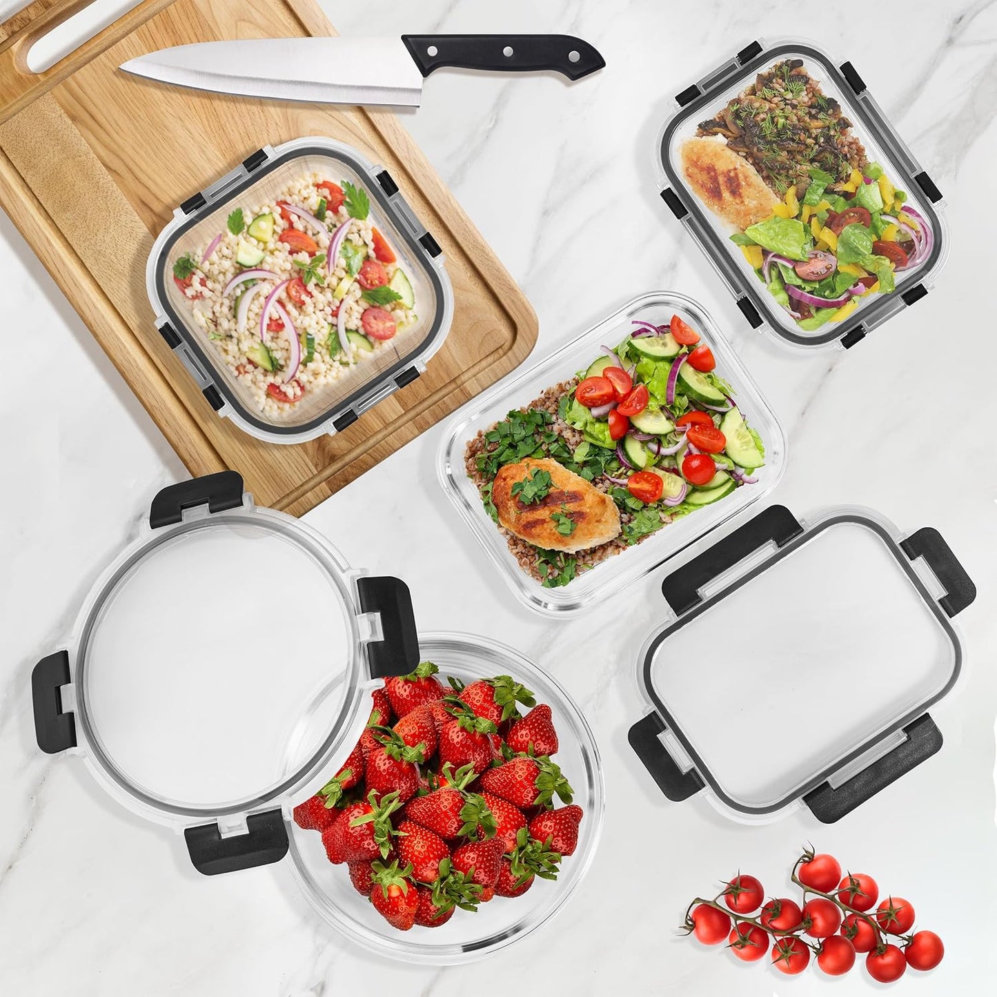 Sorbus 16pc Glass Meal Prep Containers Set – 8 Round 32oz Containers with Airtight Lids – Freezer, Dishwasher, Oven Safe – Reusable Food Storage Bowls, 4 Cup Capacity for Meal Prep and Storage Grey