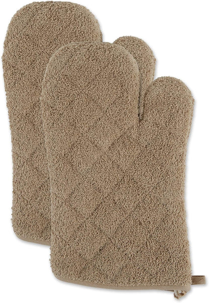 DII Basic Terry Collection 100% Cotton Quilted, Oven Mitt, Brown, 2 Piece