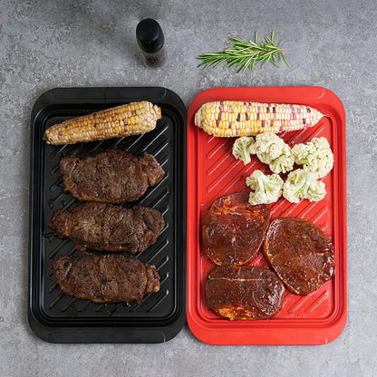 TP Grilling Prep and Serve Trays, 17 x 10.5 inch BBQ Trays for Cooked and Raw Foods, Set of 2 Melamine Serving Platters for Meats, Grill Accessories, Black and Red