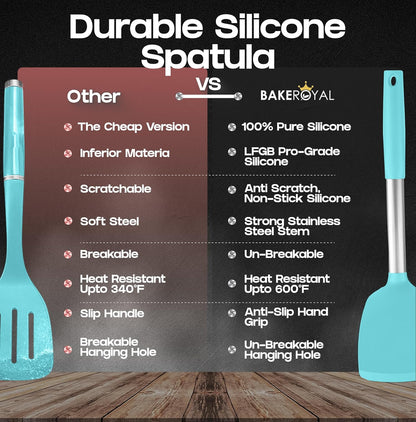 BakeRoyal Silicone Spatula Set - Turner Spatulas Silicone Heat Resistant 600°F - Slotted & Solid Spatula for Cooking Fish, Eggs, Pancakes Flipper – Spatulas for kitchen use – Black