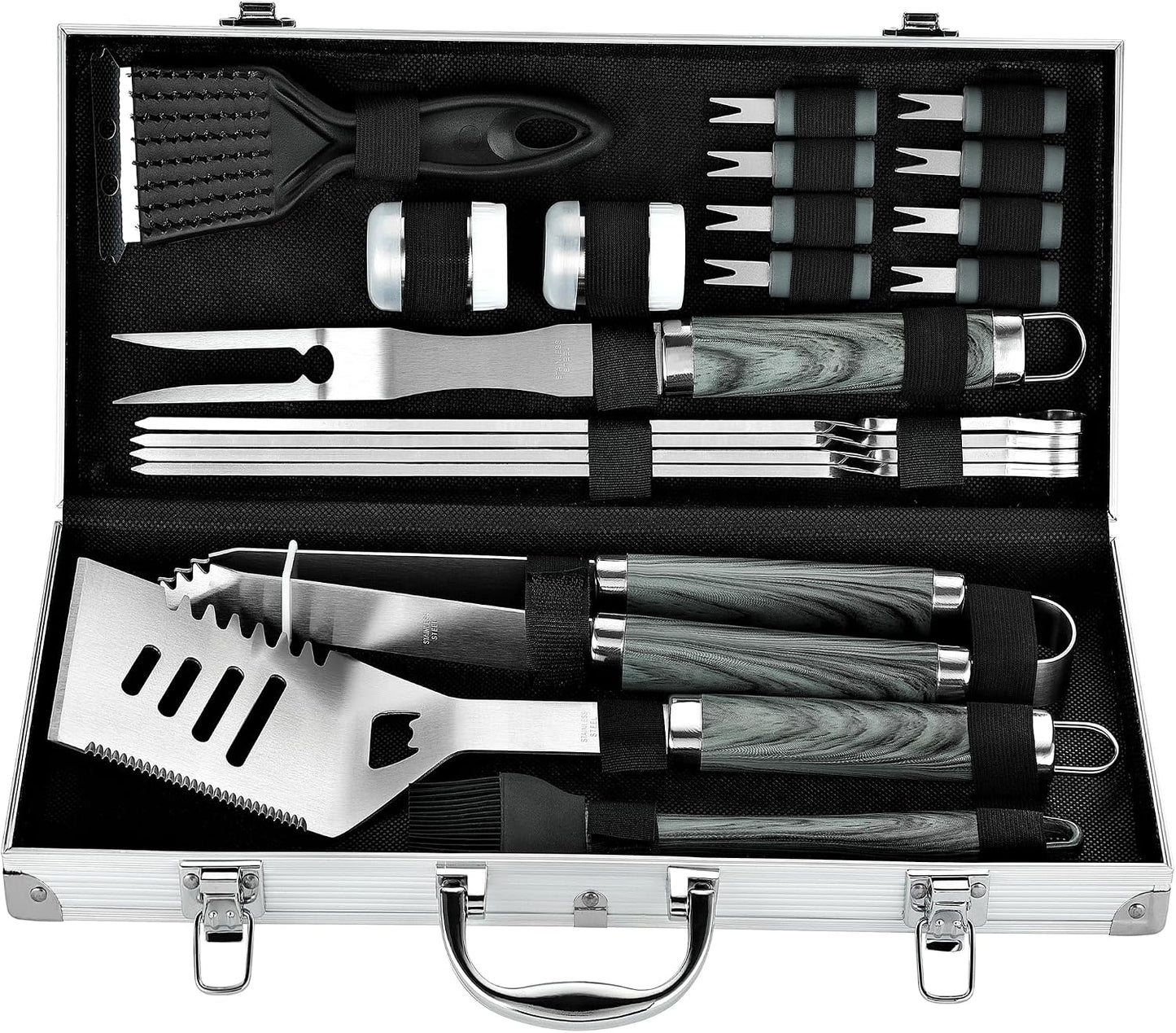 ROMANTICIST 20pcs Heavy Duty BBQ Grill Tool Set in Case - The Very Best Grill Gift for Father's Day and Christmas - Professional BBQ Accessories Set for Outdoor Cooking Camping Grilling Smoking