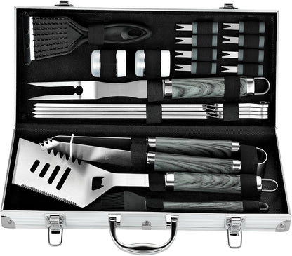 ROMANTICIST 20pcs Heavy Duty BBQ Grill Tool Set in Case - The Very Best Grill Gift for Father's Day and Christmas - Professional BBQ Accessories Set for Outdoor Cooking Camping Grilling Smoking
