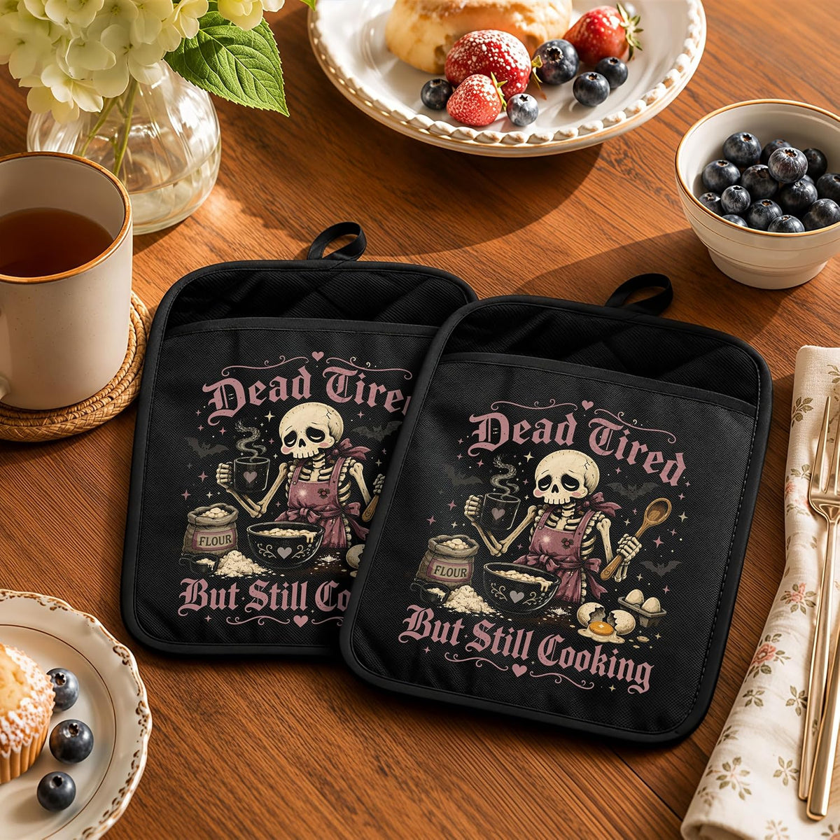 Gothic Cooking Skeleton Chef Pot Holders Heat Resistant