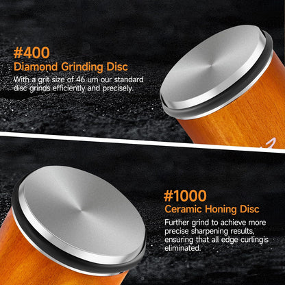 Rolling Knife Sharpener Kit with Diamond & Ceramic Discs (Brown)