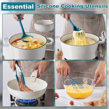 LIANYU 14 Pcs Silicone Kitchen Utensils Set with Holder, 446°F Heat Resistant Silicone Cooking Kitchen Utensils Spatula Set, Non-Stick & Dishwasher Safe Cooking Tools, Comfort Grip Handle, Black