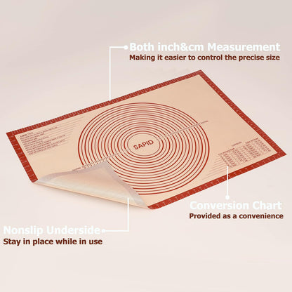 Sapid Extra Thick Silicone Pastry Mat Non-slip with Measurements for Non-stick Silicone Baking Mat Extra Large, Dough Rolling, Pie Crust, Kneading Mats, Countertop, Placement Mats (24" x 36", Gray)