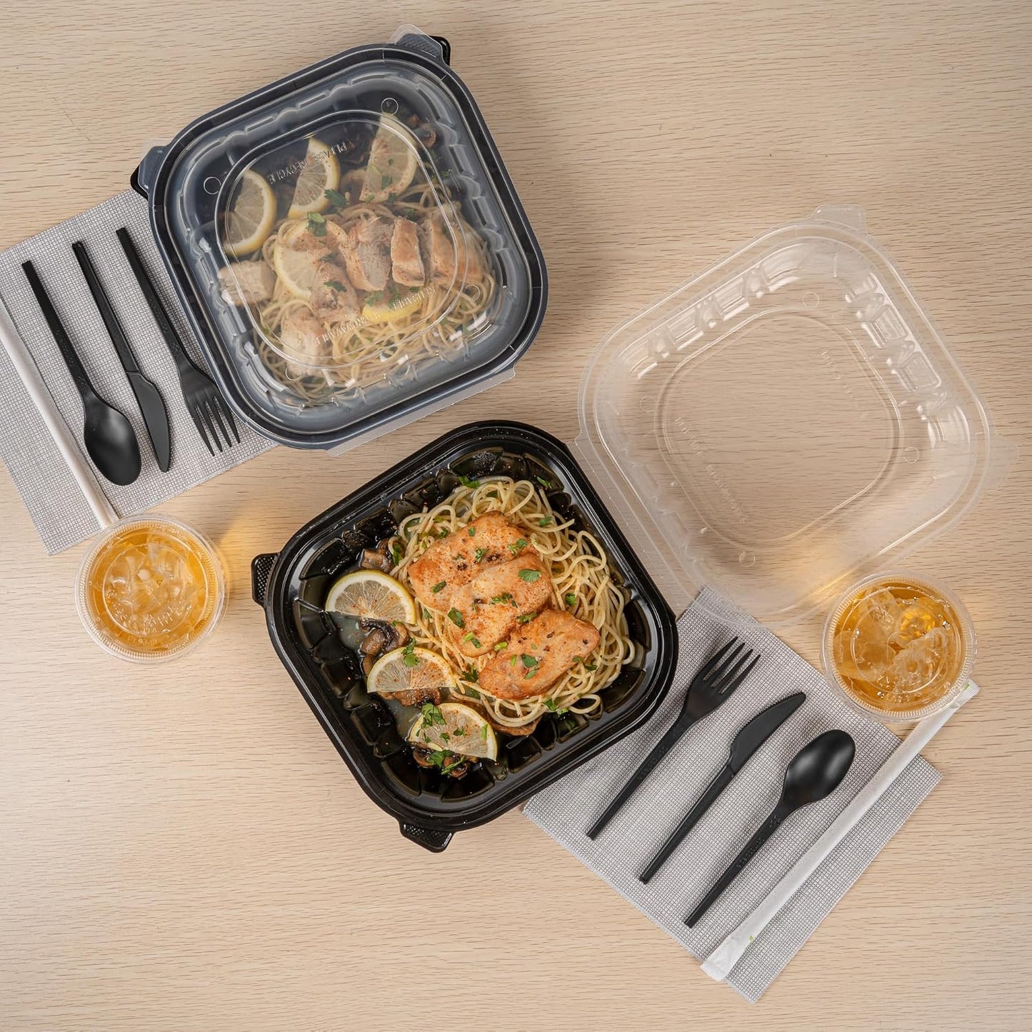 Thermo Tek 40 Ounce Clamshell Containers, 50 Disposable Take Out Boxes - 3 Compartments, Ventilated Lids, Black Plastic Meal Prep Containers, Microwavable, For Pasta Or Salads - Restaurantware