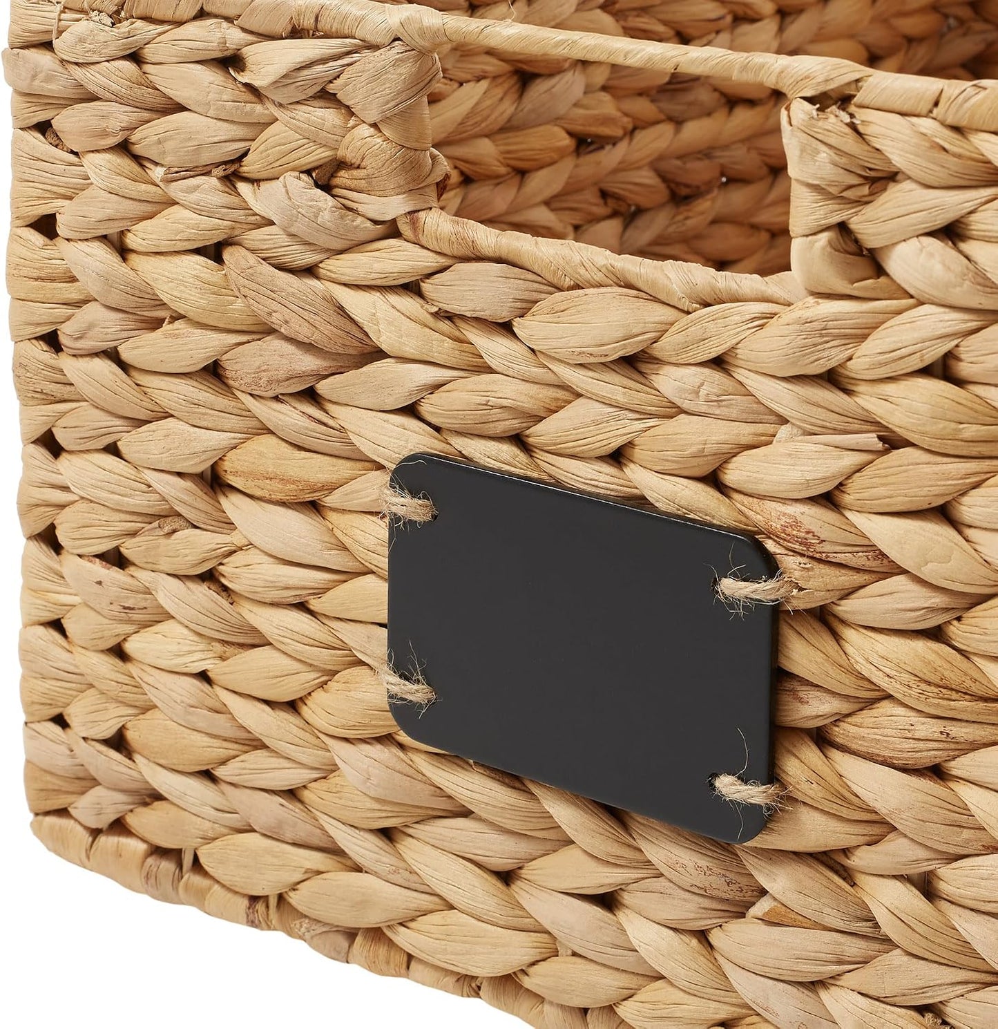 Casafield Set of 4 Water Hyacinth Pantry Baskets, 10" x 13" x 5", with Chalkboard Labels and Chalk Marker - Natural, Woven Storage Bin Organizers for Kitchen Shelves