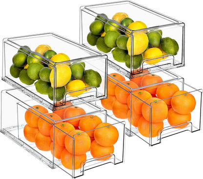 Sorbus Plastic Storage Bins Stackable Clear Pantry Organizer Box Bin for Organizing Kitchen Fridge, Food, Snack Pantry, Fruit, Vegetables, Bathroom, Wide & Narrow Deep (6 Pack)