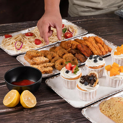 Chip & Dip Serving Tray Set, 4 Sectional Round Melamine Serving Platter, Relish Tray, Round Compartment Appetizer platter for Veggies, Candy and Snacks, Matte Black, Set of 2