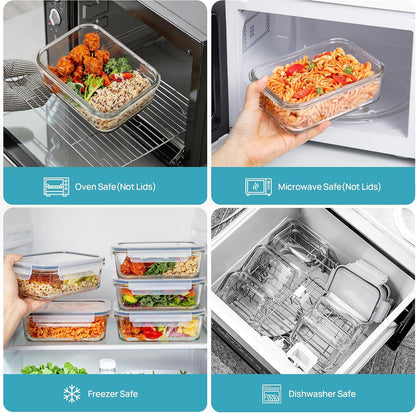 Vtopmart 10 Pack 35oz Glass Food Storage Containers with Lids, Meal Prep Containers, Airtight Reusable Lunch Container Set, Safe for Oven, Microwave, Freezer, and Dishwasher, Grey